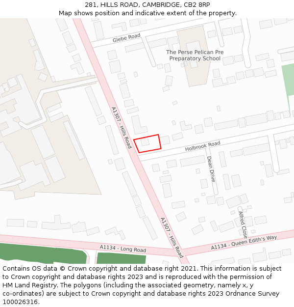 281, HILLS ROAD, CAMBRIDGE, CB2 8RP: Location map and indicative extent of plot