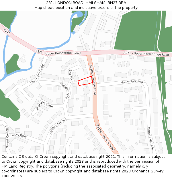 281, LONDON ROAD, HAILSHAM, BN27 3BA: Location map and indicative extent of plot