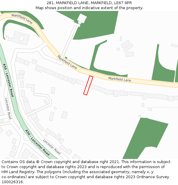 281, MARKFIELD LANE, MARKFIELD, LE67 9PR: Location map and indicative extent of plot