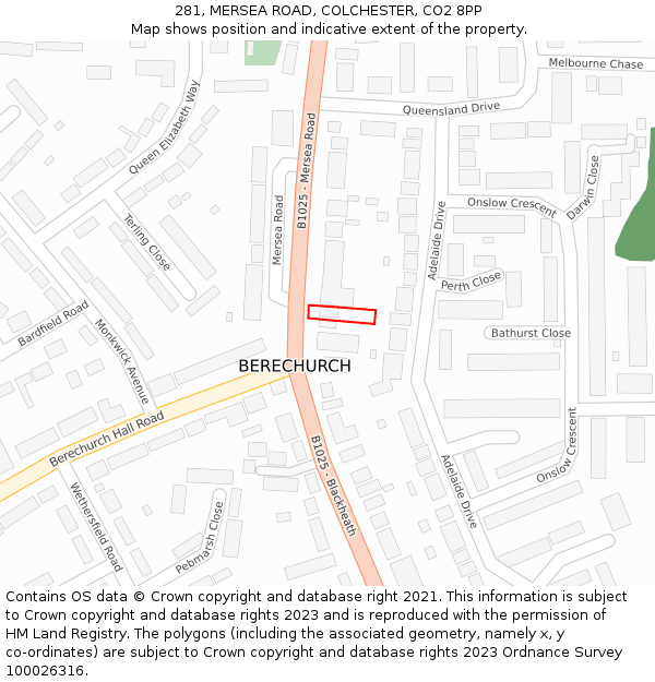 281, MERSEA ROAD, COLCHESTER, CO2 8PP: Location map and indicative extent of plot