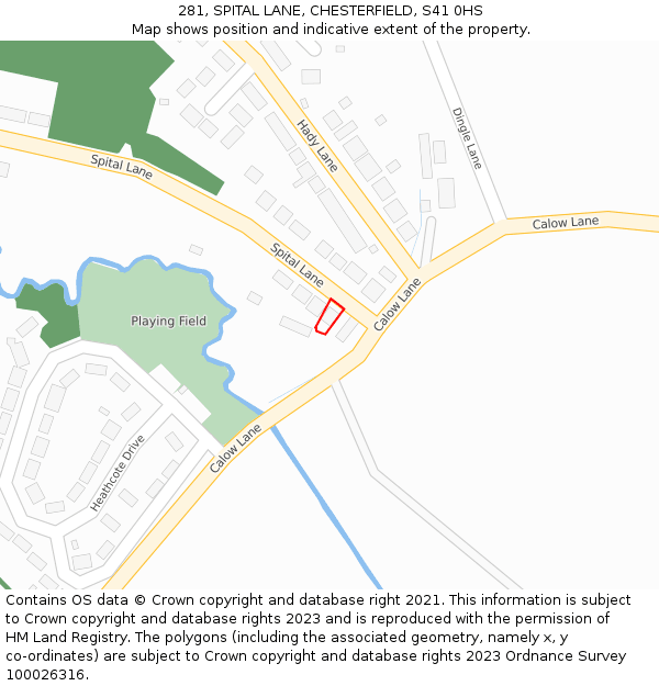 281, SPITAL LANE, CHESTERFIELD, S41 0HS: Location map and indicative extent of plot