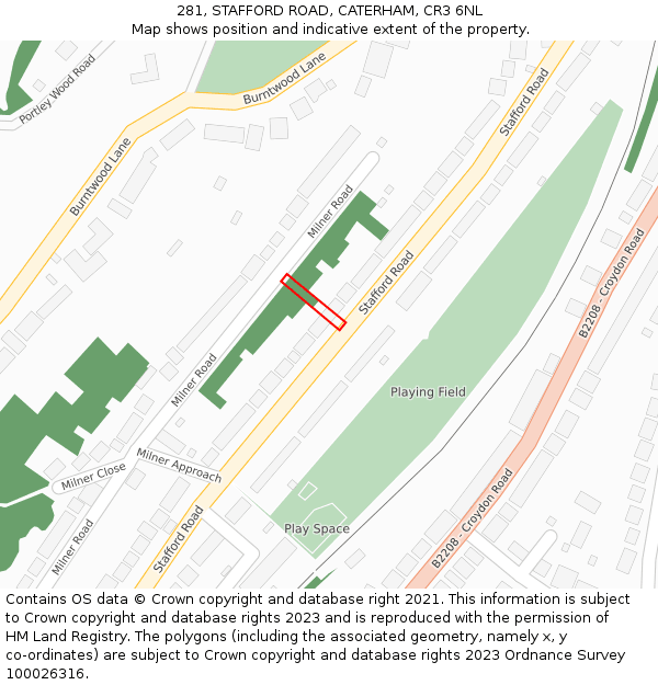 281, STAFFORD ROAD, CATERHAM, CR3 6NL: Location map and indicative extent of plot