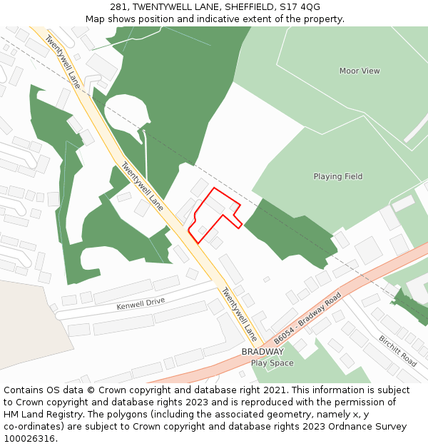 281, TWENTYWELL LANE, SHEFFIELD, S17 4QG: Location map and indicative extent of plot