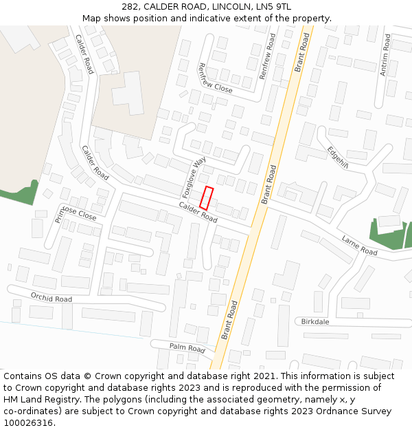 282, CALDER ROAD, LINCOLN, LN5 9TL: Location map and indicative extent of plot