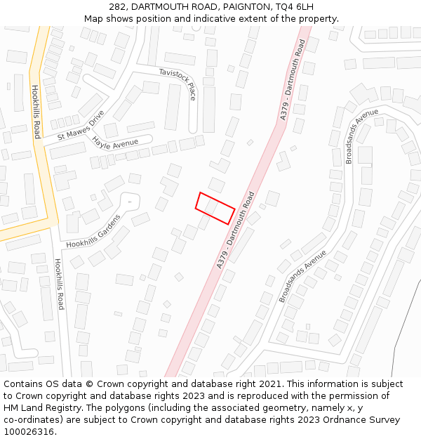 282, DARTMOUTH ROAD, PAIGNTON, TQ4 6LH: Location map and indicative extent of plot