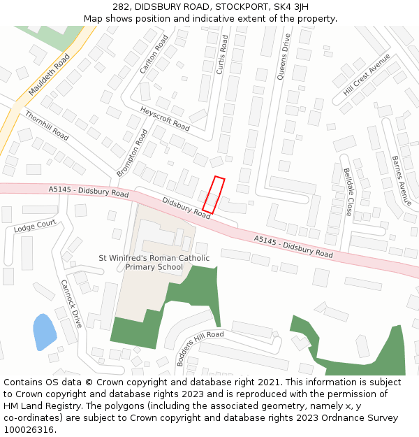 282, DIDSBURY ROAD, STOCKPORT, SK4 3JH: Location map and indicative extent of plot