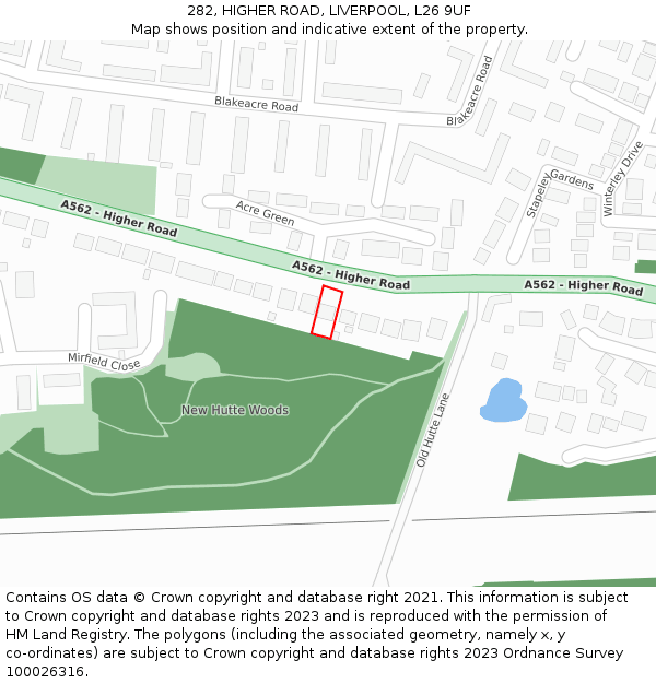 282, HIGHER ROAD, LIVERPOOL, L26 9UF: Location map and indicative extent of plot
