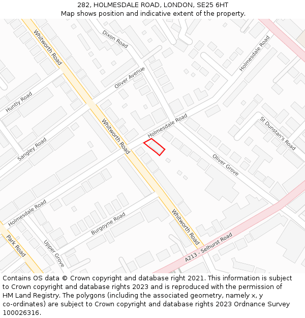 282, HOLMESDALE ROAD, LONDON, SE25 6HT: Location map and indicative extent of plot