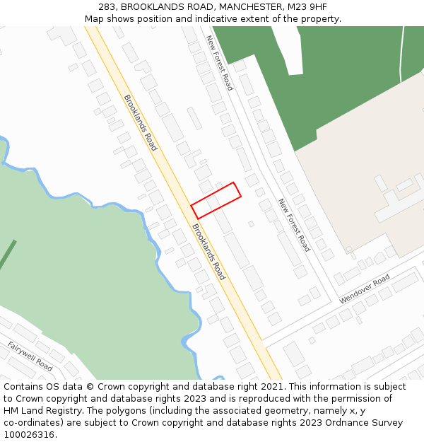 283, BROOKLANDS ROAD, MANCHESTER, M23 9HF: Location map and indicative extent of plot