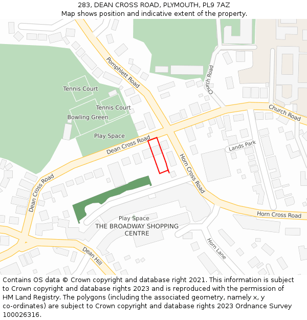 283, DEAN CROSS ROAD, PLYMOUTH, PL9 7AZ: Location map and indicative extent of plot