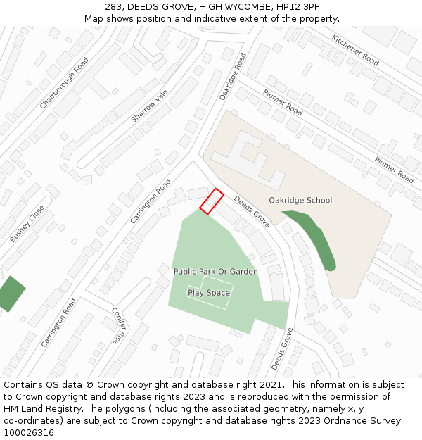 283, DEEDS GROVE, HIGH WYCOMBE, HP12 3PF: Location map and indicative extent of plot