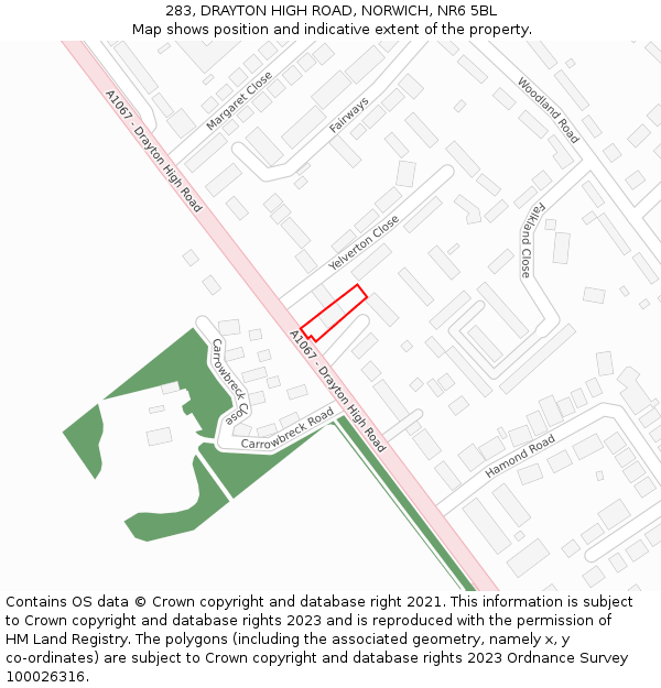 283, DRAYTON HIGH ROAD, NORWICH, NR6 5BL: Location map and indicative extent of plot