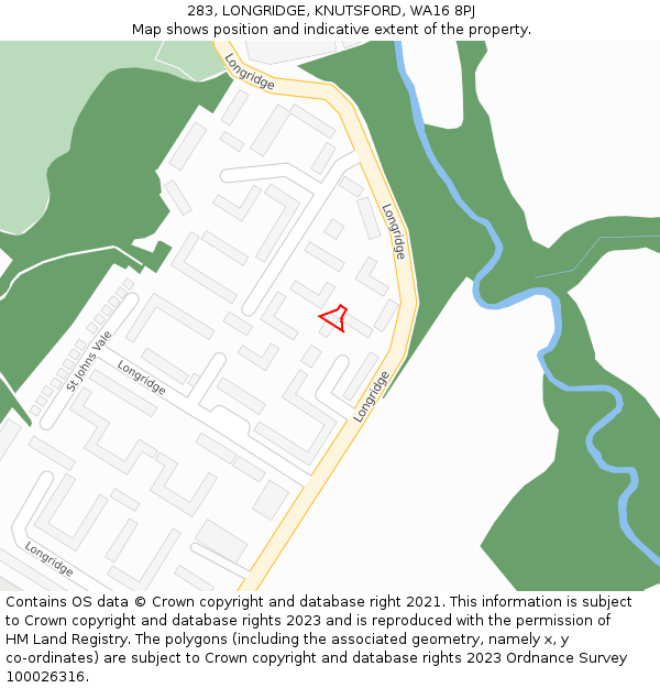 283, LONGRIDGE, KNUTSFORD, WA16 8PJ: Location map and indicative extent of plot