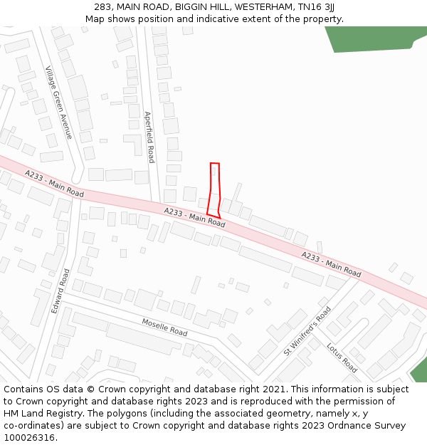 283, MAIN ROAD, BIGGIN HILL, WESTERHAM, TN16 3JJ: Location map and indicative extent of plot