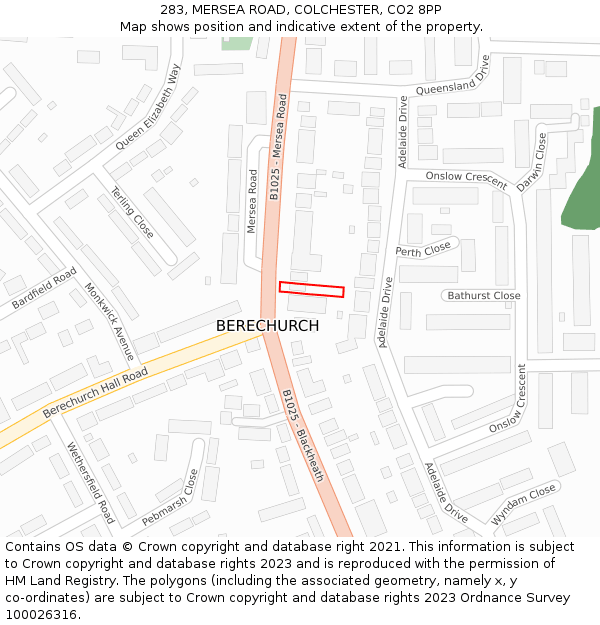 283, MERSEA ROAD, COLCHESTER, CO2 8PP: Location map and indicative extent of plot