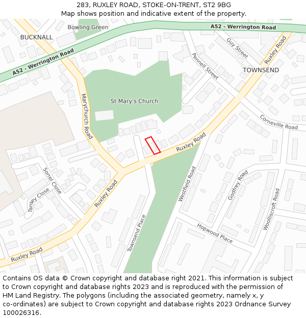 283, RUXLEY ROAD, STOKE-ON-TRENT, ST2 9BG: Location map and indicative extent of plot