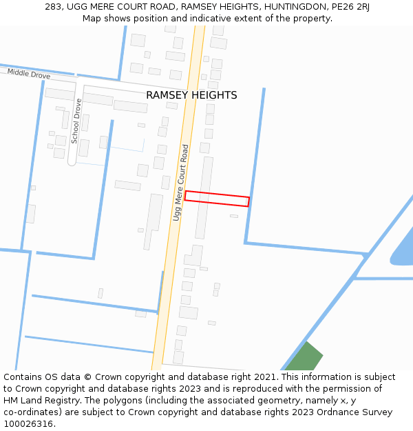 283, UGG MERE COURT ROAD, RAMSEY HEIGHTS, HUNTINGDON, PE26 2RJ: Location map and indicative extent of plot