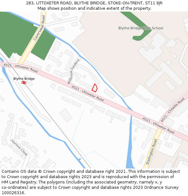 283, UTTOXETER ROAD, BLYTHE BRIDGE, STOKE-ON-TRENT, ST11 9JR: Location map and indicative extent of plot