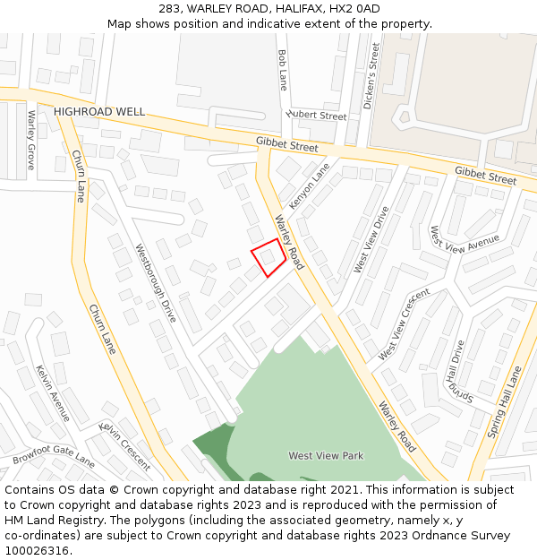 283, WARLEY ROAD, HALIFAX, HX2 0AD: Location map and indicative extent of plot