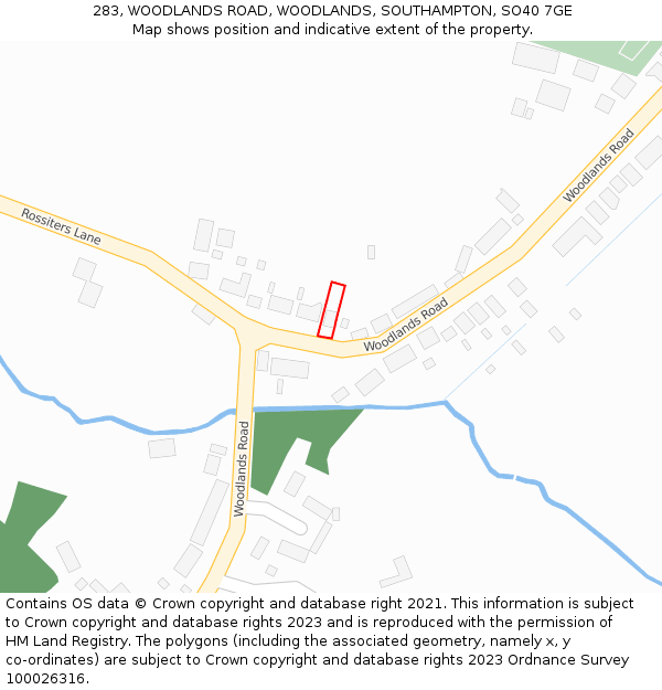 283, WOODLANDS ROAD, WOODLANDS, SOUTHAMPTON, SO40 7GE: Location map and indicative extent of plot