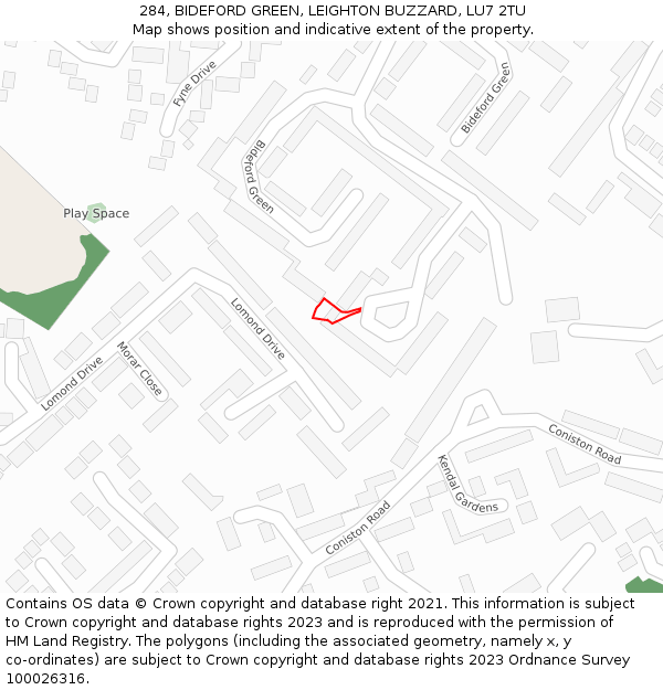 284, BIDEFORD GREEN, LEIGHTON BUZZARD, LU7 2TU: Location map and indicative extent of plot