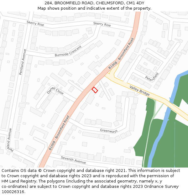 284, BROOMFIELD ROAD, CHELMSFORD, CM1 4DY: Location map and indicative extent of plot