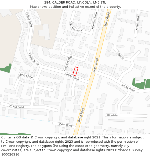 284, CALDER ROAD, LINCOLN, LN5 9TL: Location map and indicative extent of plot