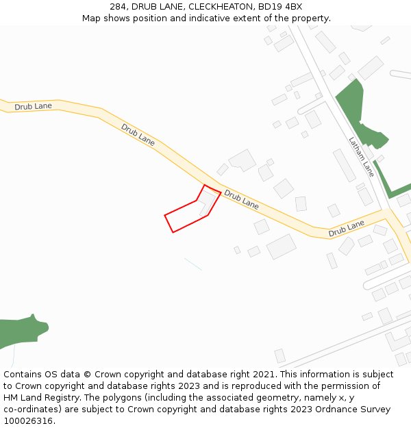 284, DRUB LANE, CLECKHEATON, BD19 4BX: Location map and indicative extent of plot