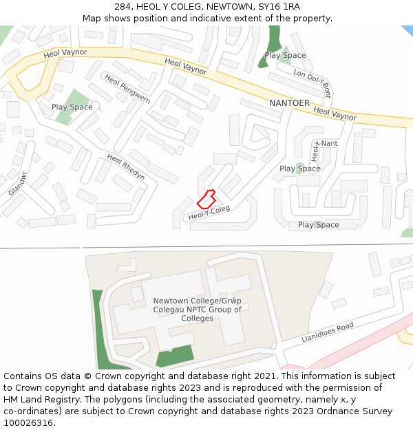 284, HEOL Y COLEG, NEWTOWN, SY16 1RA: Location map and indicative extent of plot