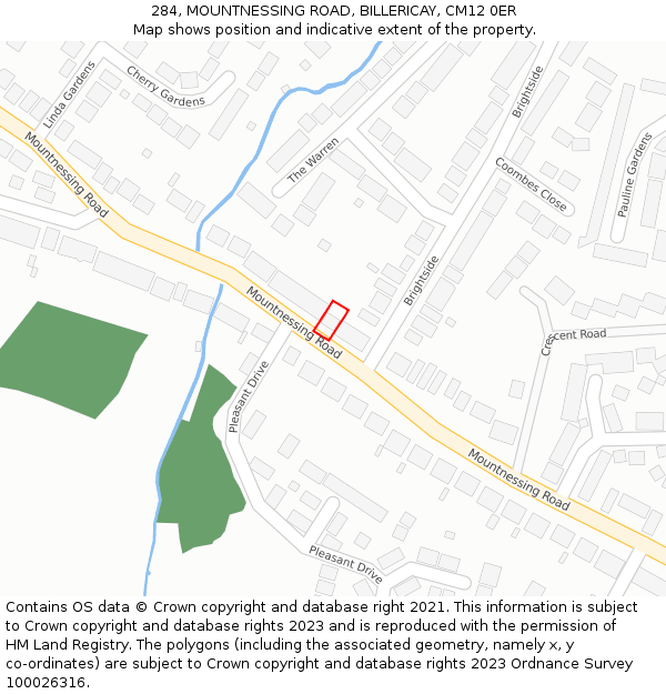 284, MOUNTNESSING ROAD, BILLERICAY, CM12 0ER: Location map and indicative extent of plot