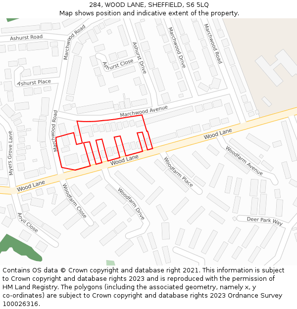 284, WOOD LANE, SHEFFIELD, S6 5LQ: Location map and indicative extent of plot