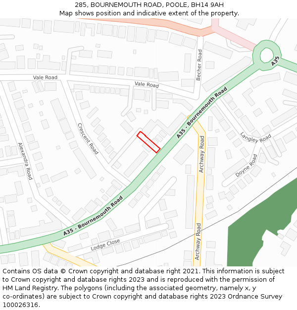 285, BOURNEMOUTH ROAD, POOLE, BH14 9AH: Location map and indicative extent of plot