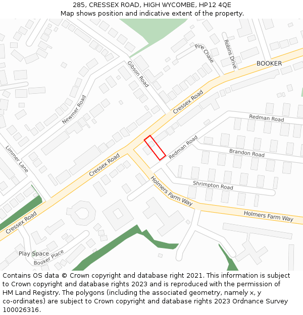 285, CRESSEX ROAD, HIGH WYCOMBE, HP12 4QE: Location map and indicative extent of plot