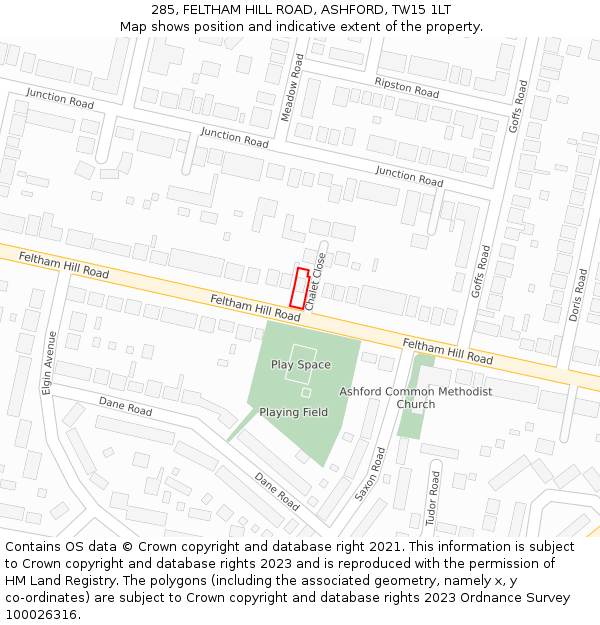 285, FELTHAM HILL ROAD, ASHFORD, TW15 1LT: Location map and indicative extent of plot