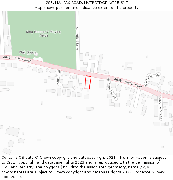 285, HALIFAX ROAD, LIVERSEDGE, WF15 6NE: Location map and indicative extent of plot