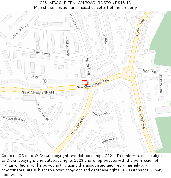 285, NEW CHELTENHAM ROAD, BRISTOL, BS15 4RJ: Location map and indicative extent of plot