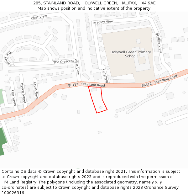 285, STAINLAND ROAD, HOLYWELL GREEN, HALIFAX, HX4 9AE: Location map and indicative extent of plot