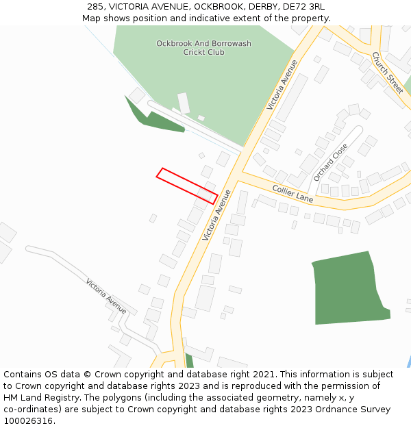 285, VICTORIA AVENUE, OCKBROOK, DERBY, DE72 3RL: Location map and indicative extent of plot