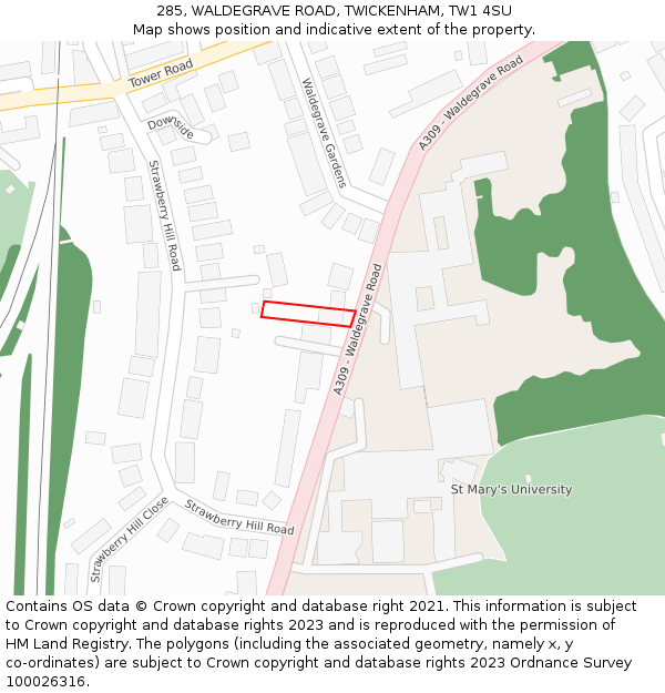 285, WALDEGRAVE ROAD, TWICKENHAM, TW1 4SU: Location map and indicative extent of plot