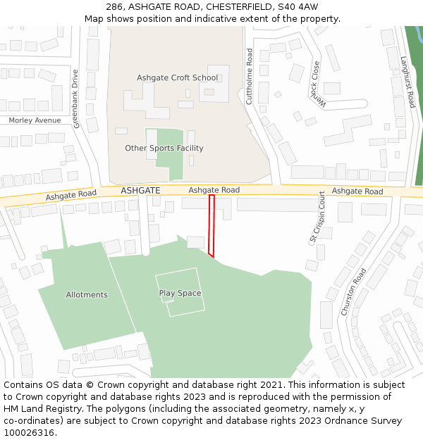 286, ASHGATE ROAD, CHESTERFIELD, S40 4AW: Location map and indicative extent of plot