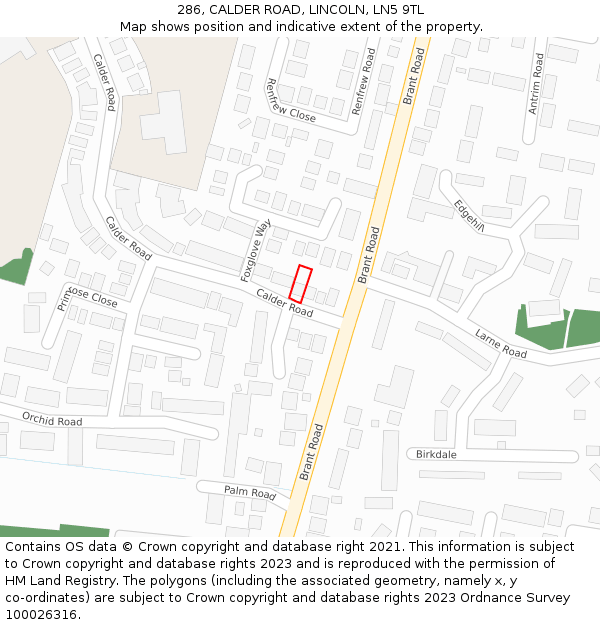 286, CALDER ROAD, LINCOLN, LN5 9TL: Location map and indicative extent of plot