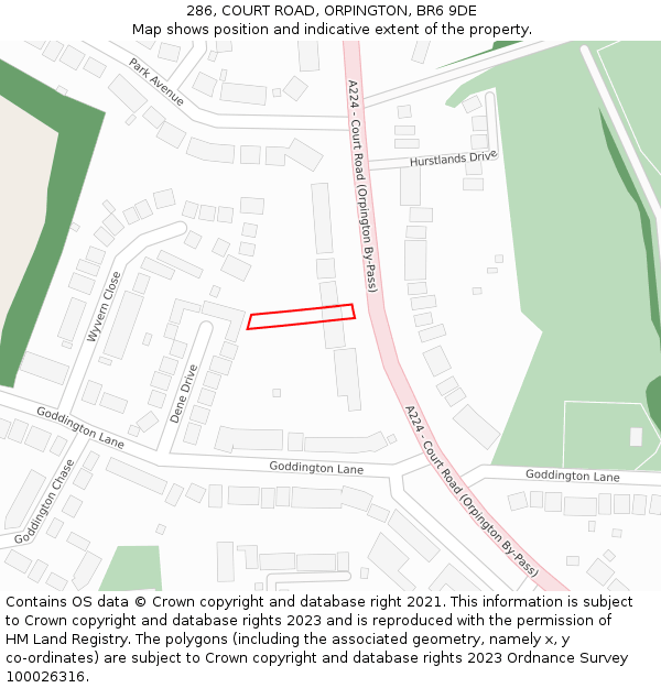 286, COURT ROAD, ORPINGTON, BR6 9DE: Location map and indicative extent of plot