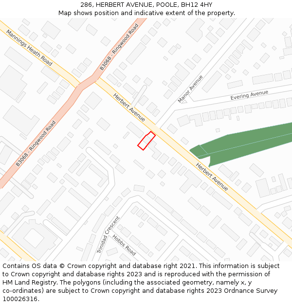 286, HERBERT AVENUE, POOLE, BH12 4HY: Location map and indicative extent of plot