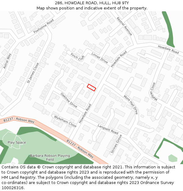 286, HOWDALE ROAD, HULL, HU8 9TY: Location map and indicative extent of plot