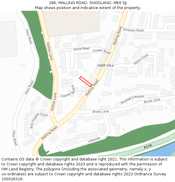 286, MALLING ROAD, SNODLAND, ME6 5JJ: Location map and indicative extent of plot