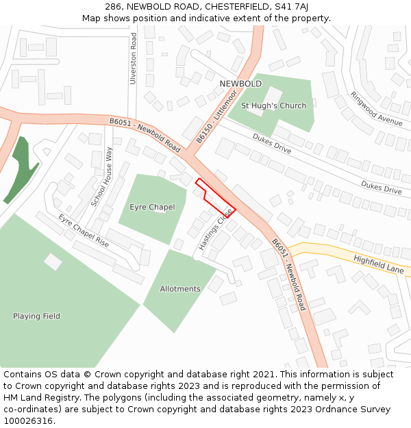 286, NEWBOLD ROAD, CHESTERFIELD, S41 7AJ: Location map and indicative extent of plot