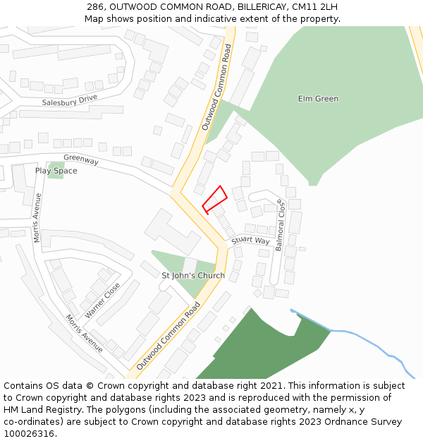 286, OUTWOOD COMMON ROAD, BILLERICAY, CM11 2LH: Location map and indicative extent of plot