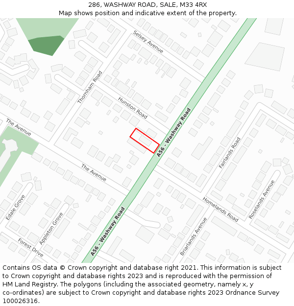 286, WASHWAY ROAD, SALE, M33 4RX: Location map and indicative extent of plot