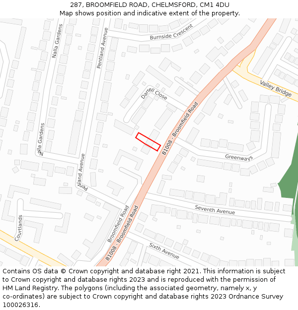 287, BROOMFIELD ROAD, CHELMSFORD, CM1 4DU: Location map and indicative extent of plot