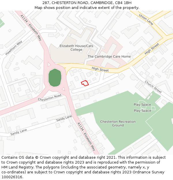 287, CHESTERTON ROAD, CAMBRIDGE, CB4 1BH: Location map and indicative extent of plot